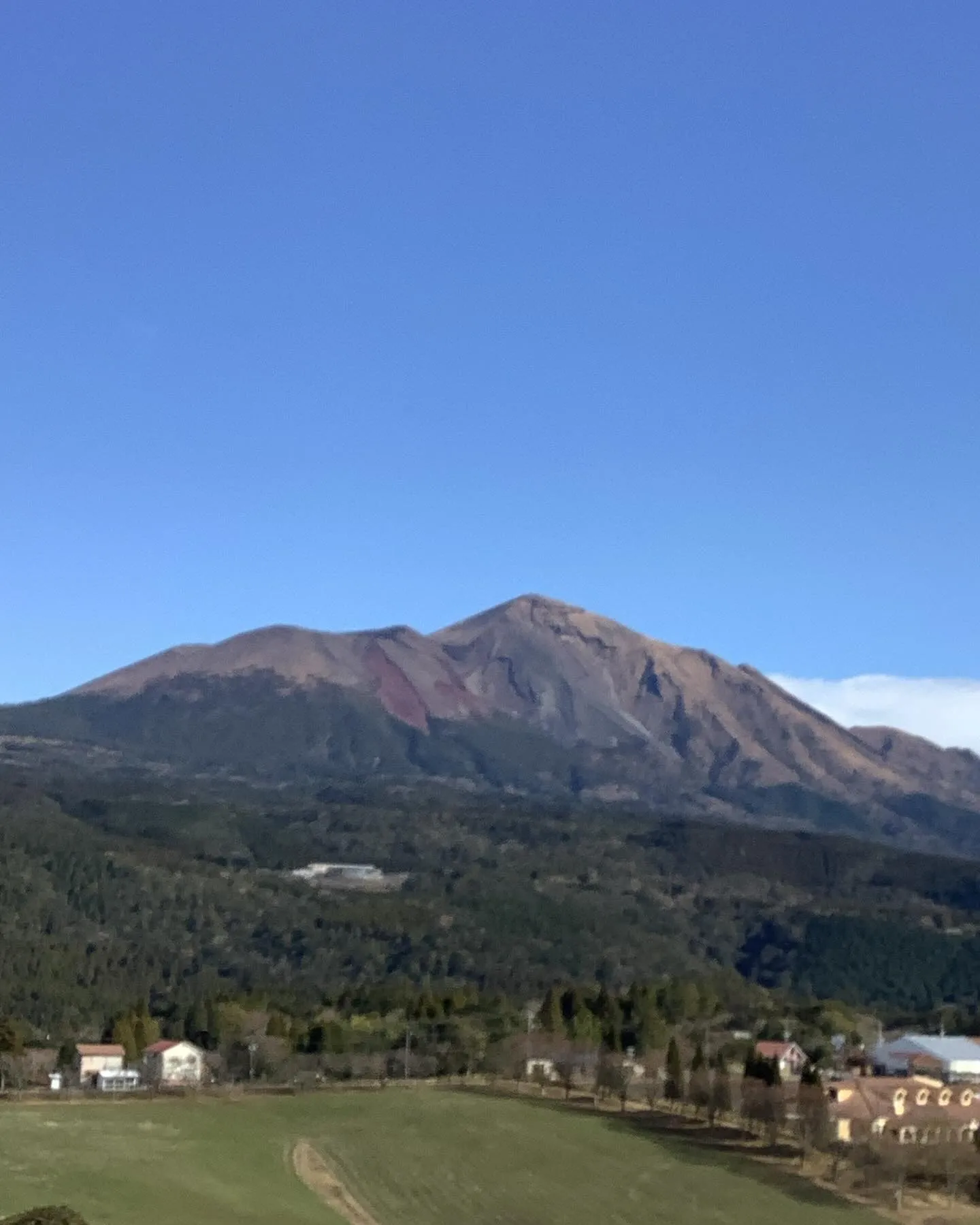 高千穂牧場の羊達と天孫降臨の山高千穂峯と霧島連山です。